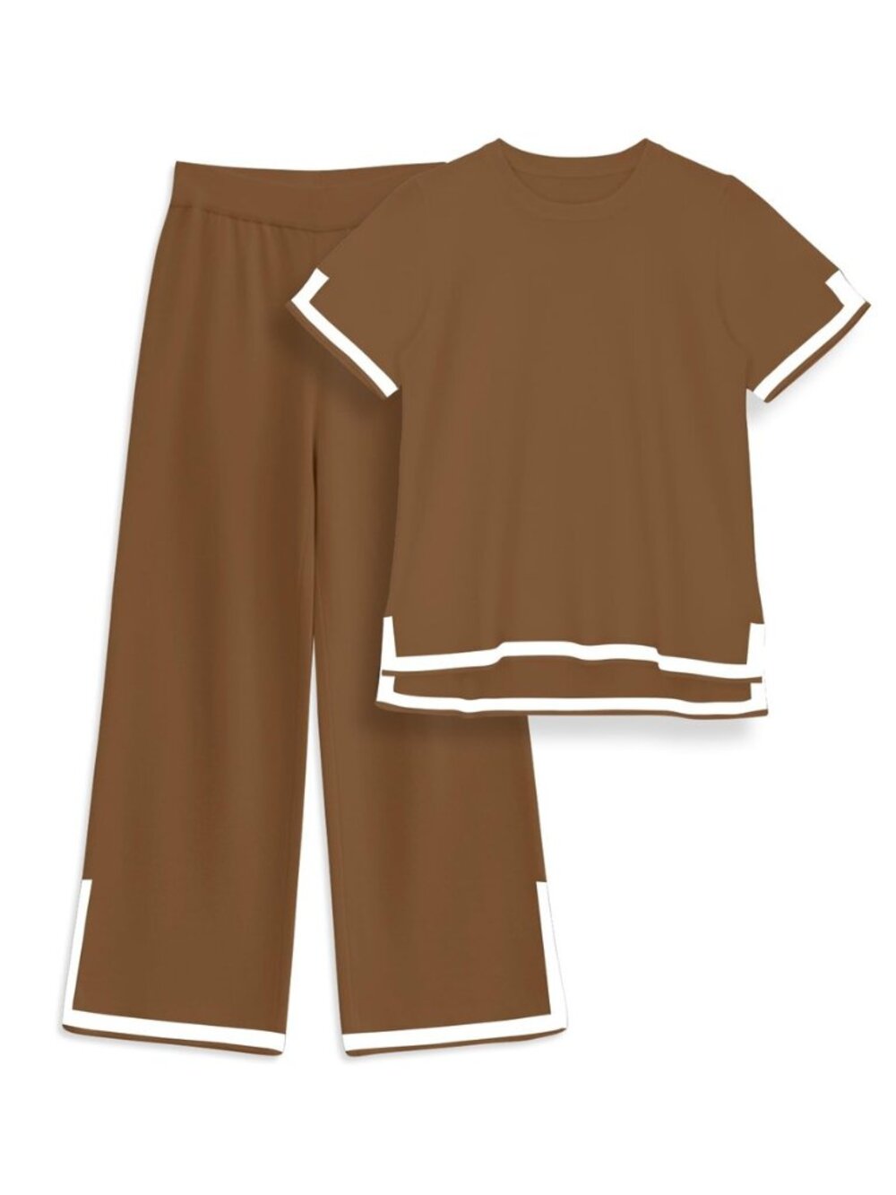 Women's 2 Piece Outfits Summer Lounge Sets Short Sleeve Knit Top Wide Leg Pants